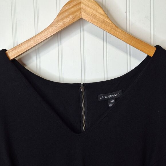 Lane Bryant Womens Sz 22/24 Black Dress Back Zipper V Neck Fit & Flare Knit NWT - Picture 3 of 8